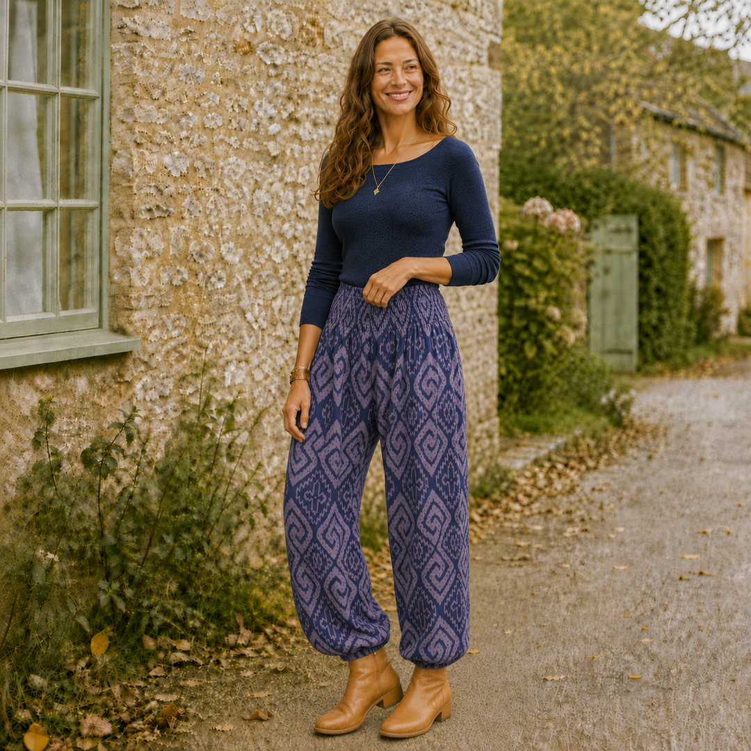 Bohotusk Womens Autumn Purple Blue Maze Cotton Harem Pants S/M to 3XL