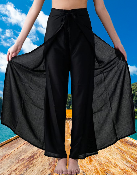 Bohotusk Plain Black Womens Palazzo Pants S/M (UK 8 - 10)