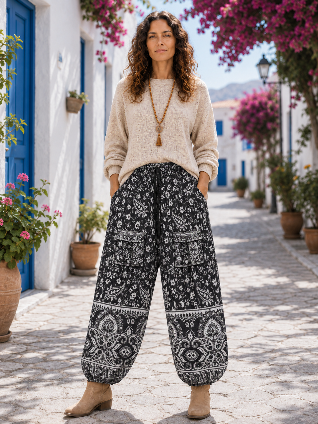 Bohotusk Black Paisley Fleece Harem Pants