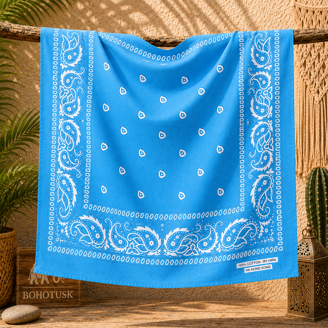Blue Paisley Bandana Pocket Square Neckerchief 56cm x 56cm (22in x 22in)