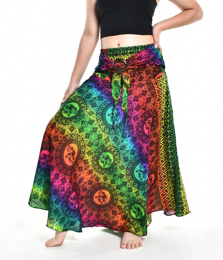 Bohotusk Elephant Rasta Pattern Long Skirt With Coconut Buckle (& Strapless Dress) S/M Only