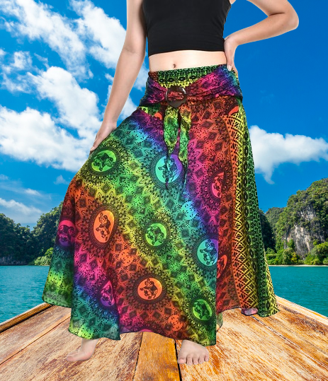 Bohotusk Elephant Rasta Pattern Long Skirt With Coconut Buckle (& Strapless Dress) S/M Only