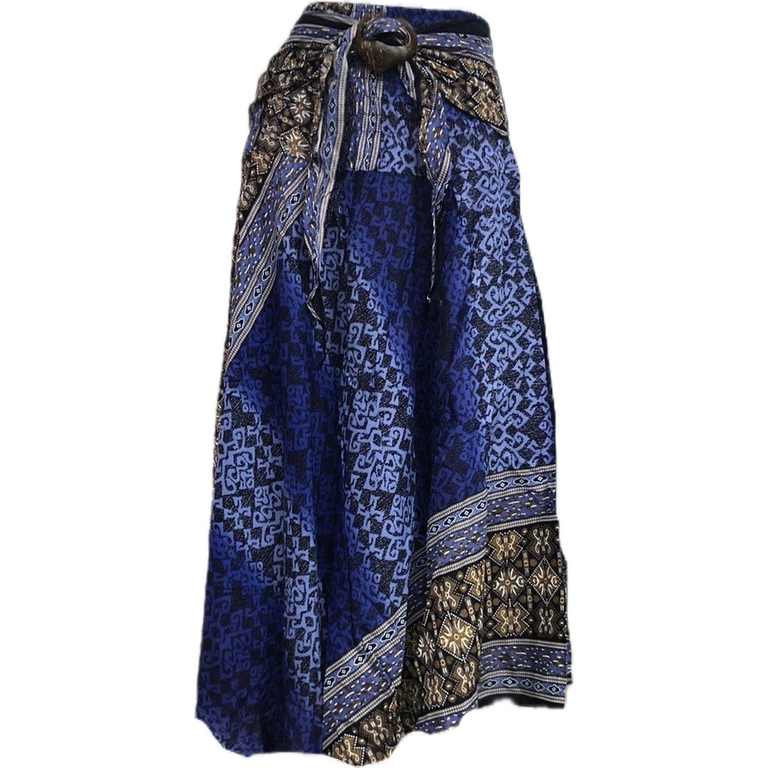 Bohotusk Blue Batik Long Skirt With Coconut Buckle (& Strapless Dress) S/M Only