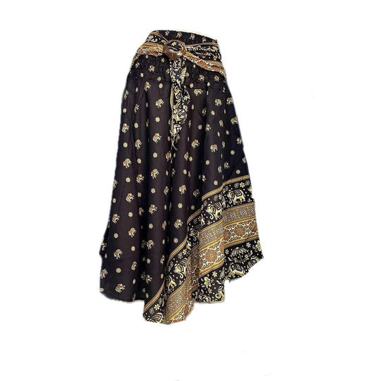 Bohotusk Black Mystic Elephant Long Skirt With Coconut Buckle (& Strapless Dress) S/M Only