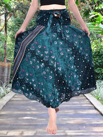 Bohotusk Teal Green Peacock Long Skirt With Coconut Buckle (& Strapless Dress) S/M Only