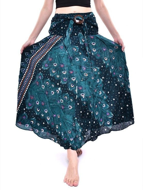 Bohotusk Teal Green Peacock Long Skirt With Coconut Buckle (& Strapless Dress) S/M Only