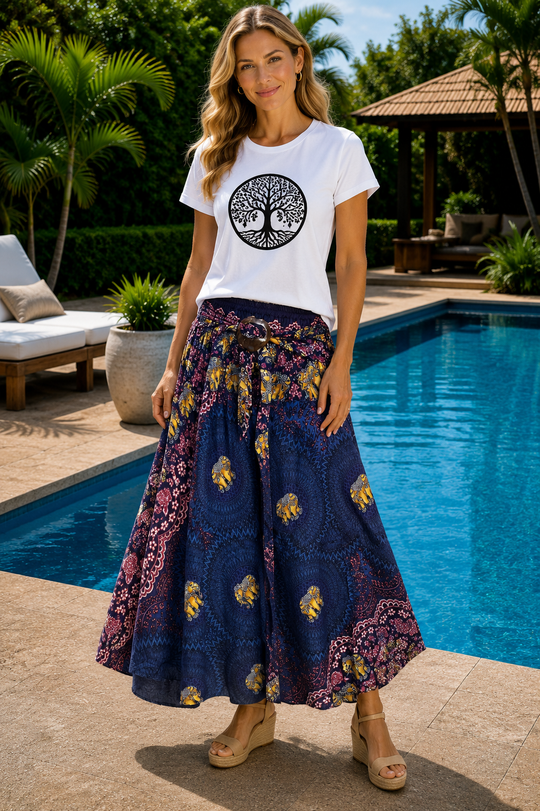 Bohotusk Pink Blue Elephant Genie Long Skirt With Coconut Buckle (& Strapless Dress) S/M Only