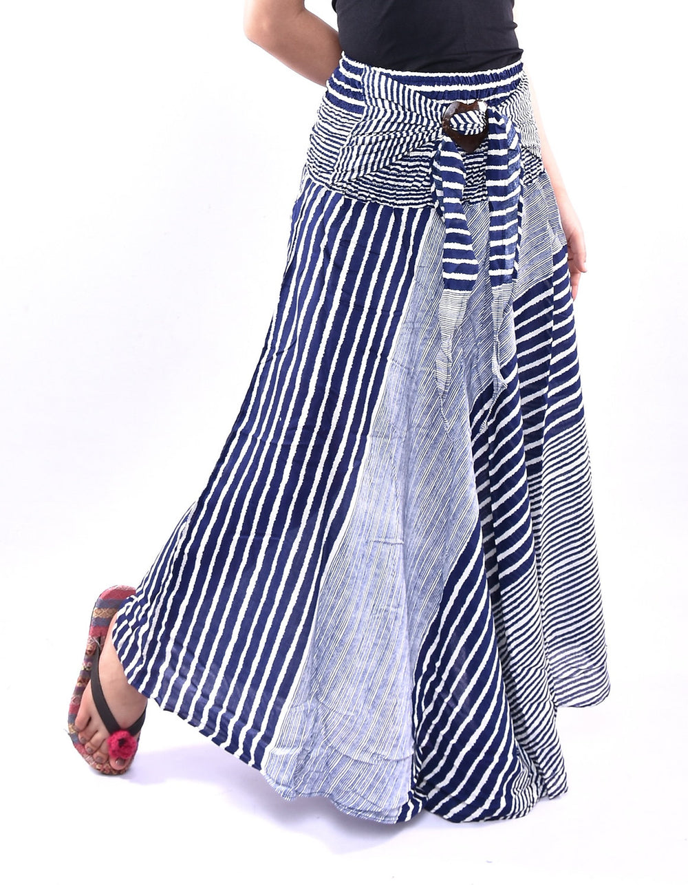 Bohotusk Navy Blue Patch Stripe Long Skirt With Coconut Buckle (& Strapless Dress) S/M Only