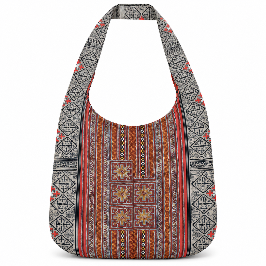 Bohotusk Grey Red Cross Stripe Cotton Canvas Sling Shoulder Bag