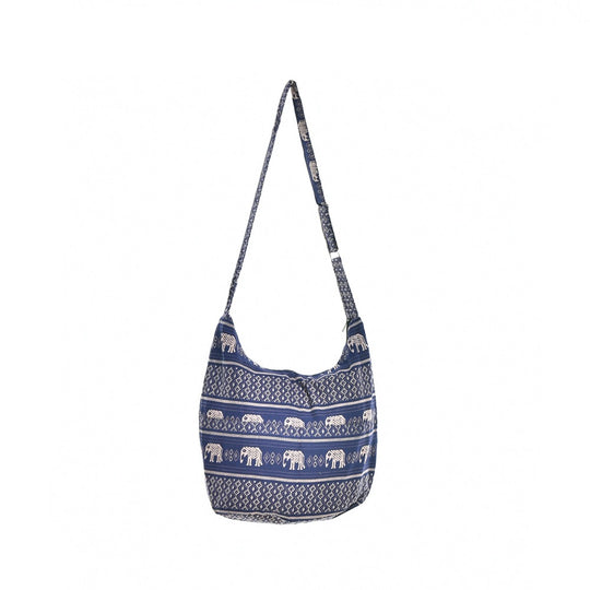 Bohotusk Blue Elephant Cotton Sling Shoulder Bag Adjustable Strap with Zip Closure