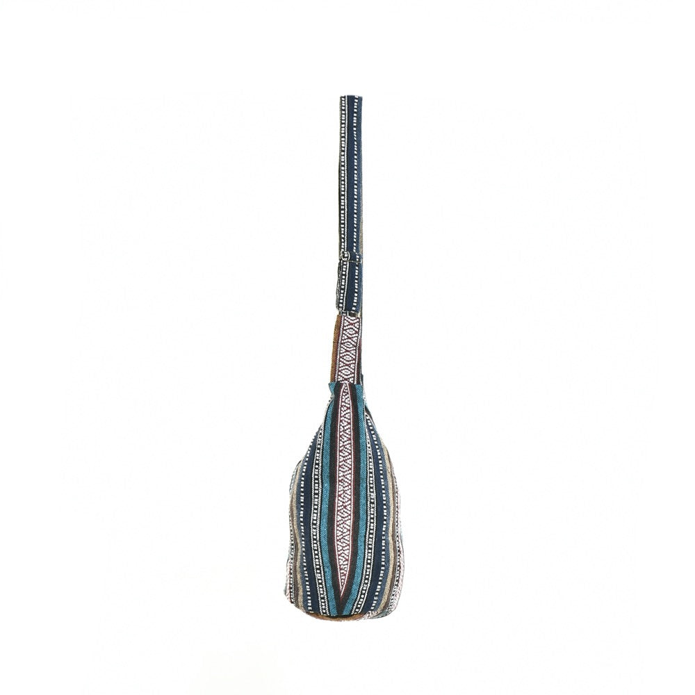 Bohotusk Mutli Coloured Diamond Stripe Cotton Sling Shoulder Bag Adjustable Strap Zip Closure