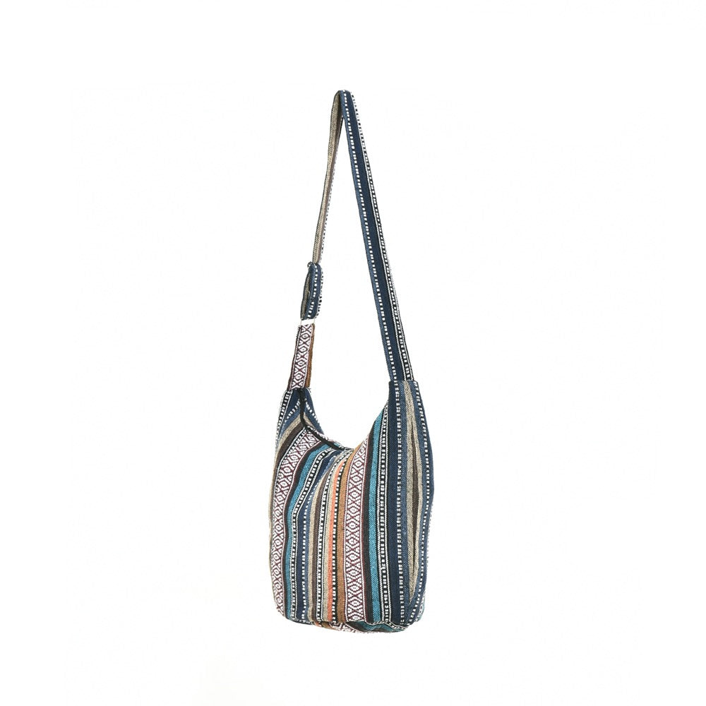 Bohotusk Mutli Coloured Diamond Stripe Cotton Sling Shoulder Bag Adjustable Strap Zip Closure