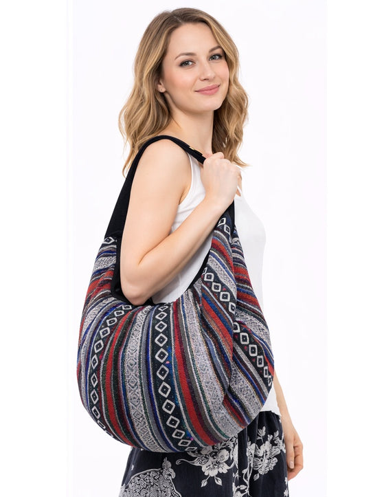 Bohotusk Striped Multi Coloured Cotton Canvas Duffle Bag