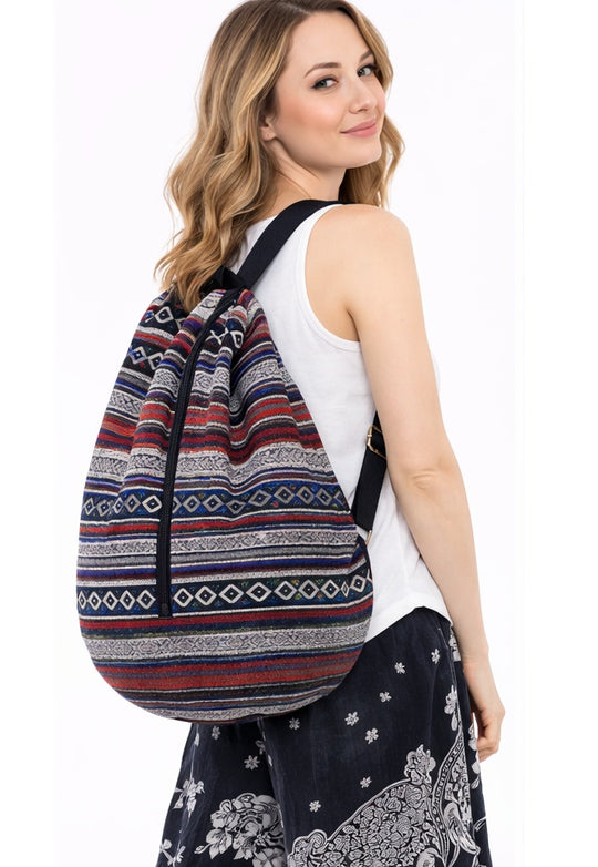 Bohotusk Striped Multi Coloured Cotton Canvas Duffle Bag