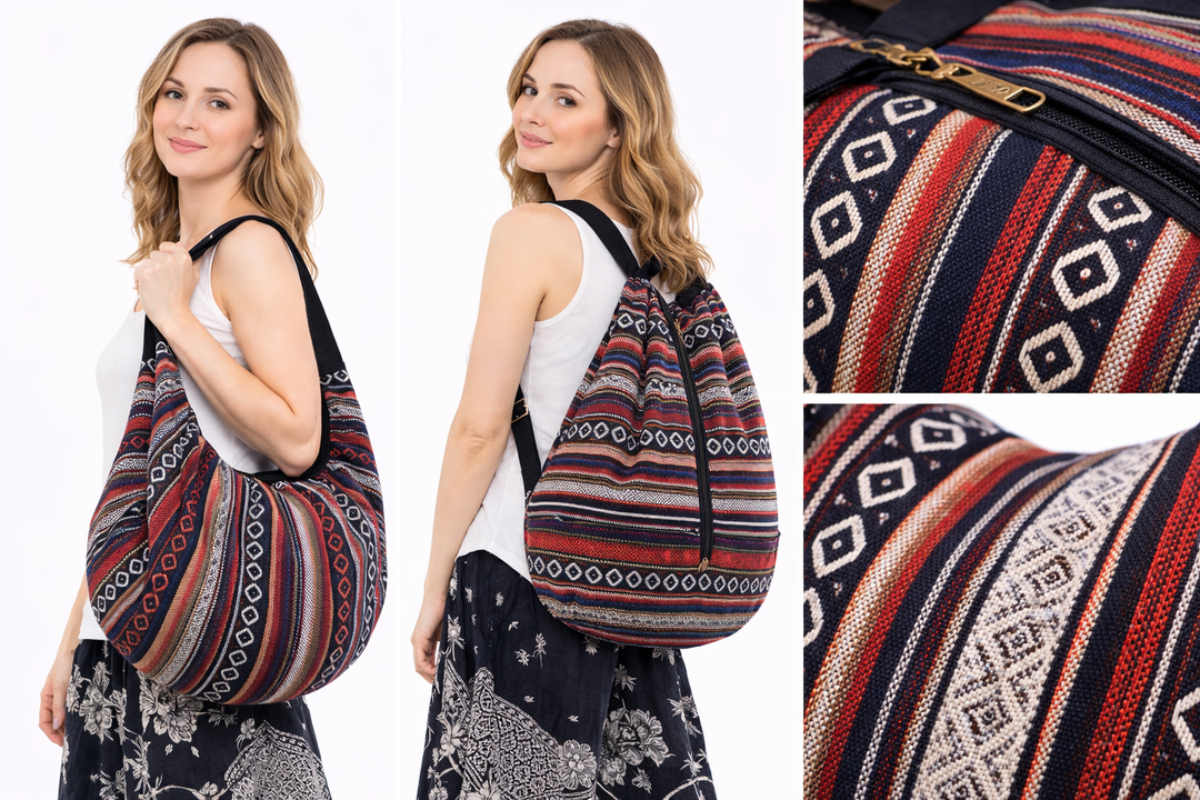 Bohotusk Criss Cross Striped Cotton Canvas Duffle Bag