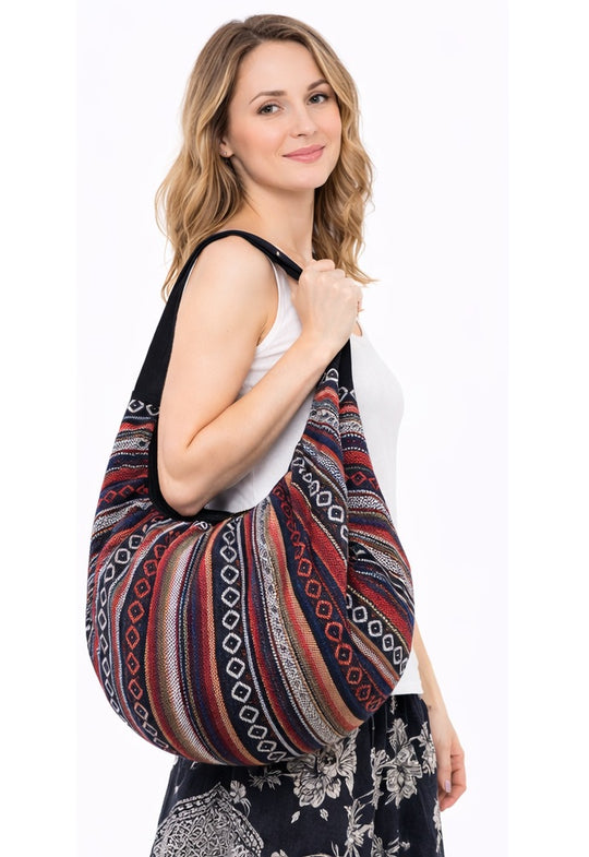 Bohotusk Criss Cross Striped Cotton Canvas Duffle Bag