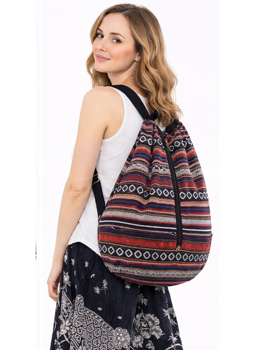 Bohotusk Criss Cross Striped Cotton Canvas Duffle Bag