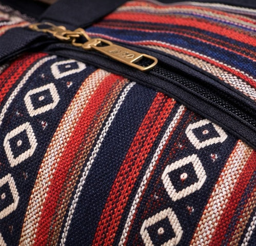 Bohotusk Criss Cross Striped Cotton Canvas Duffle Bag