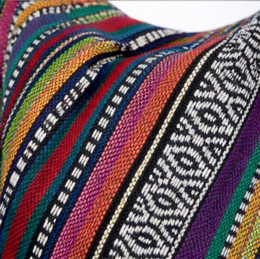 Bohotusk Lime Green Red Striped Multi Coloured Cotton Canvas Duffle Bag