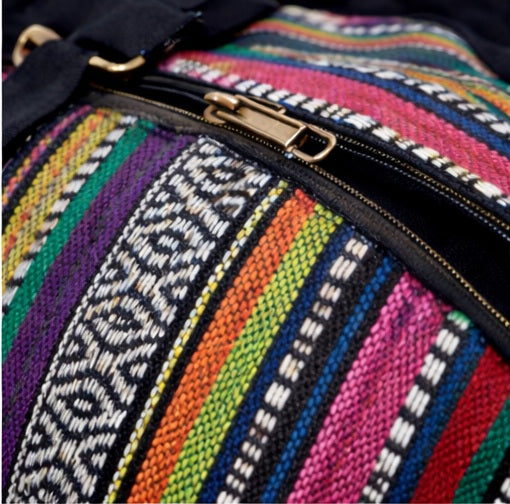 Bohotusk Lime Green Red Striped Multi Coloured Cotton Canvas Duffle Bag