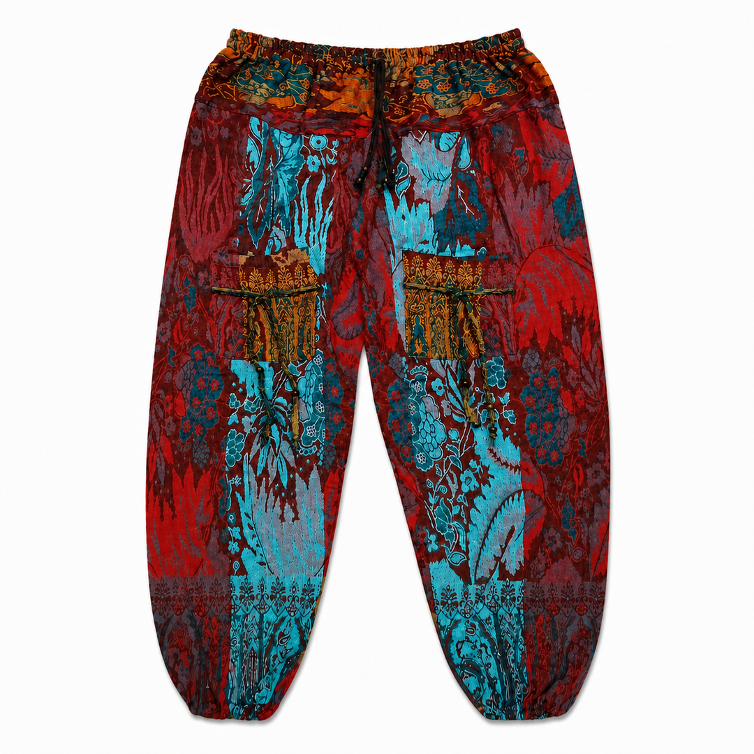 Bohotusk Aqua Red Coral Reef Fleece Harem Pants One Size