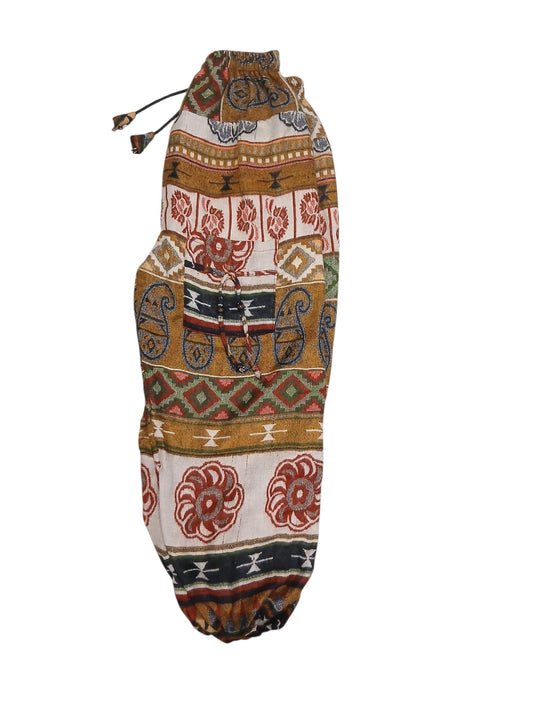 Bohotusk Beige Green Red Fossil Fleece Harem Pants