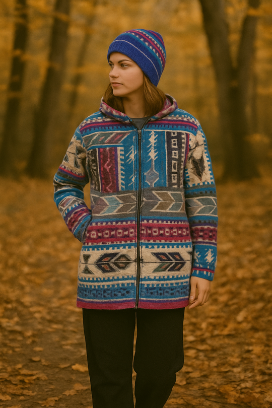 Bohotusk Aztec Pattern Lightweight Fleece Hooded Jacket