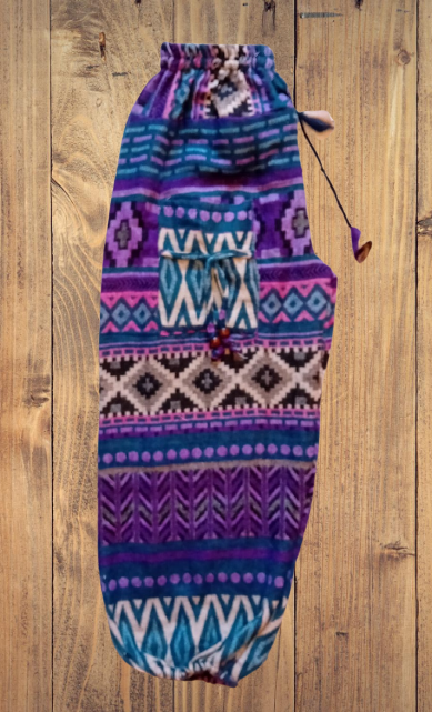 Bohotusk Purple Cross Stripe Woollen Fleece Harem Pants M/L Only