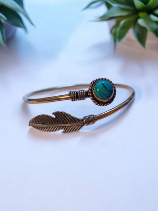 Bohotusk Aqua Marine Stone Leaf Design Adjustable Bangle Bracelet