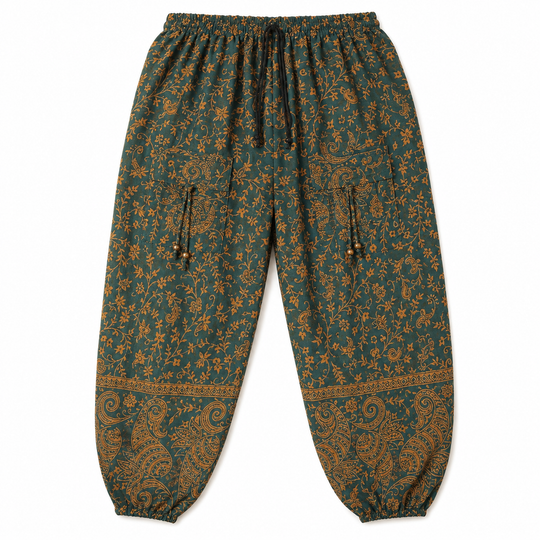 Bohotusk Green Light Brown Paisley Fleece Harem Pants One Size