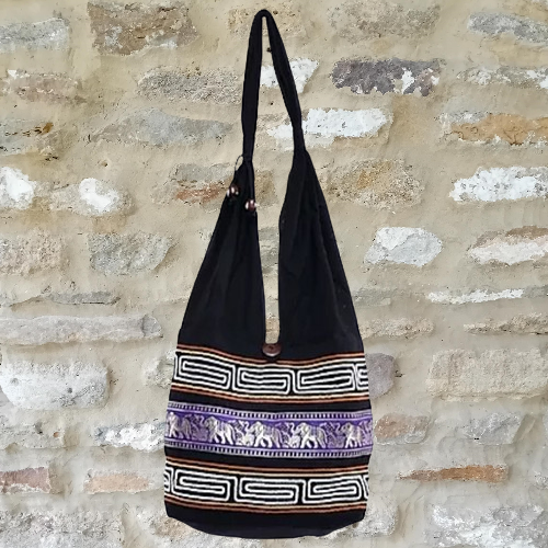 Bohotusk Purple Cotton Thai Elephant Hobo Shoulder Bag