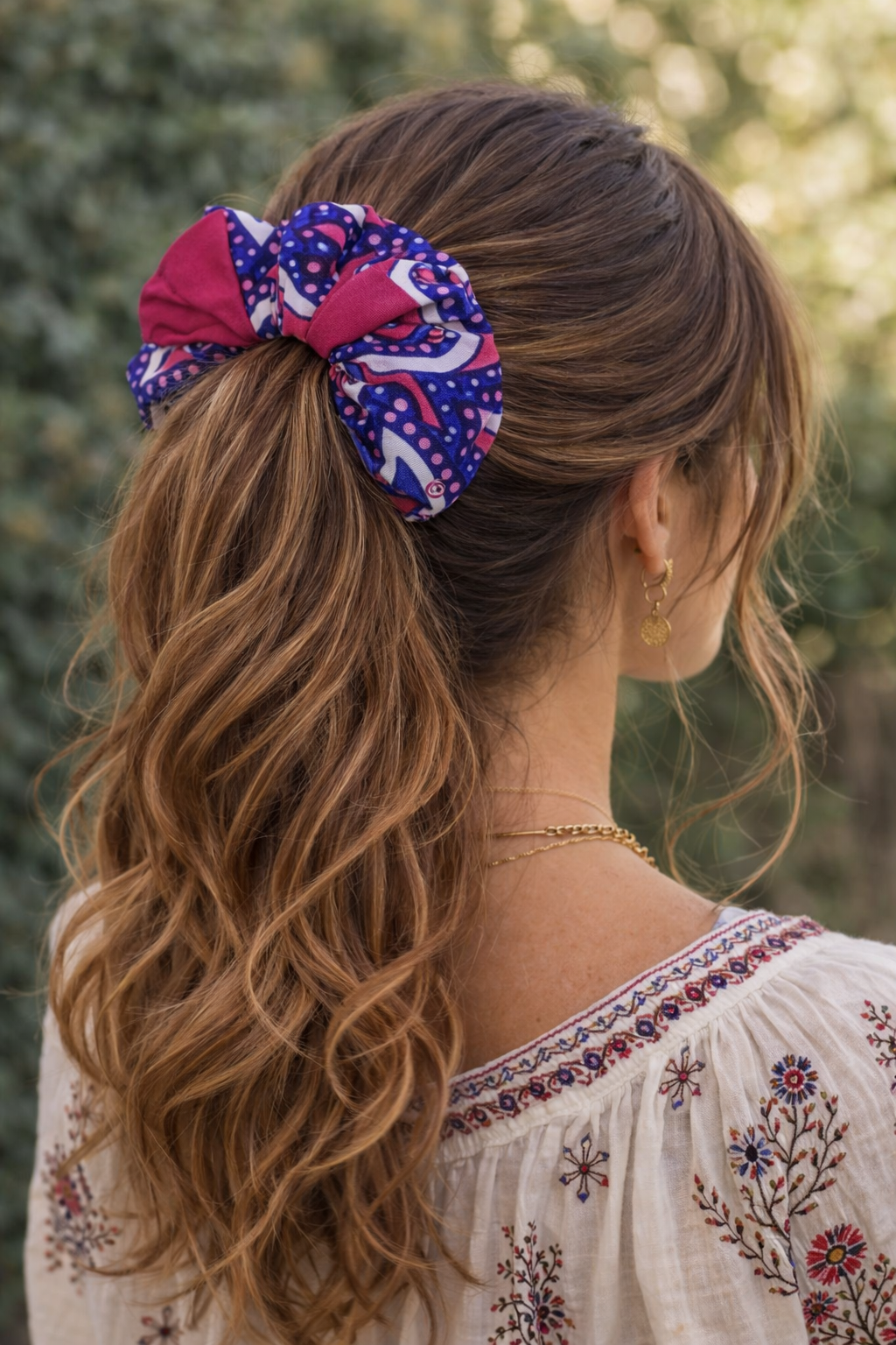 Red Thai Flower Hair Scrunchie Ties