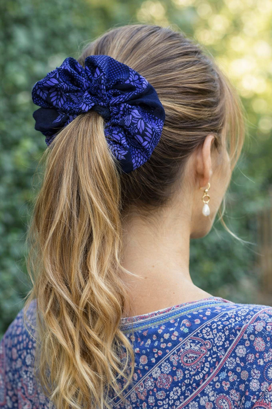 Blue Fern Hair Scrunchie Ties