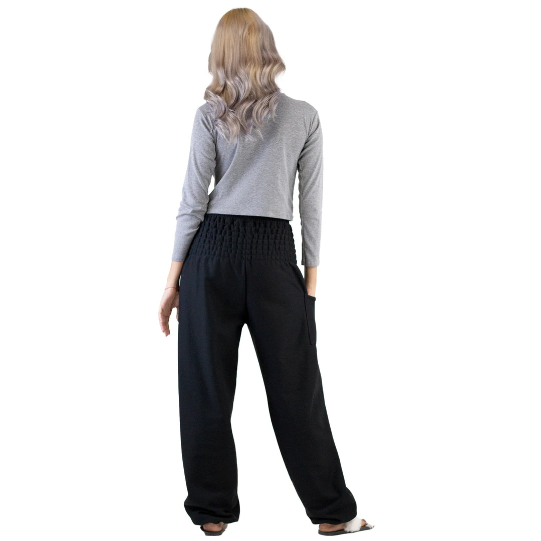 Bohotusk Plain Black Winter Fleece Harem Pants S/M and L/XL