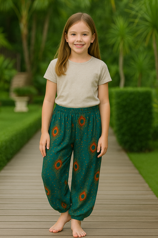 Bohotusk Kids Teal Moonshine Elasticated Smocked Waist Harem Pants (9 - 12 Years)