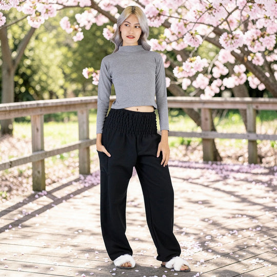 Bohotusk Plain Black Winter Fleece Harem Pants S/M and L/XL