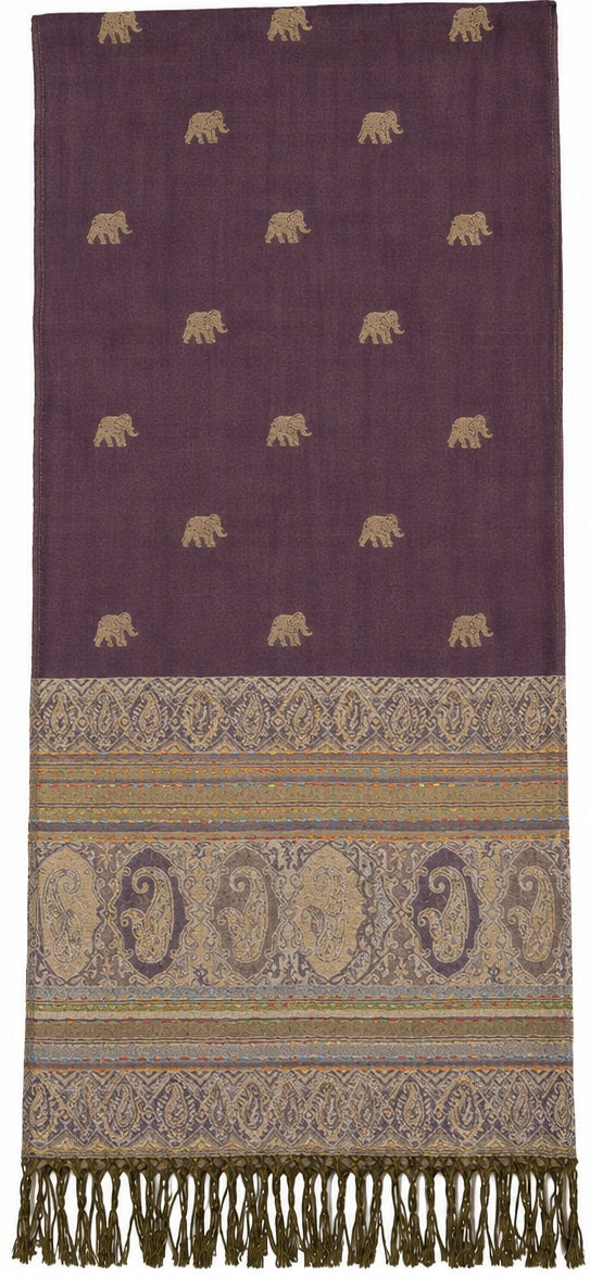Bohotusk Purple Sand Elephant Print 26 Cashmere Pashmina 200 x 75cm