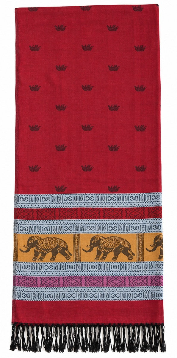 Bohotusk Red Grey Mustard Elephant Stripe 26 Cashmere Pashmina 200 x 75cm