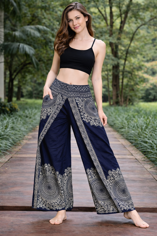 Bohotusk Blue Sun Storm Print Womens Palazzo Pants Medium (UK 10 - 12)