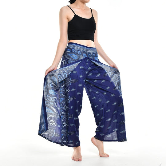 Bohotusk Blue Butterfly Print Womens Palazzo Pants S/M (UK 8 - 10)