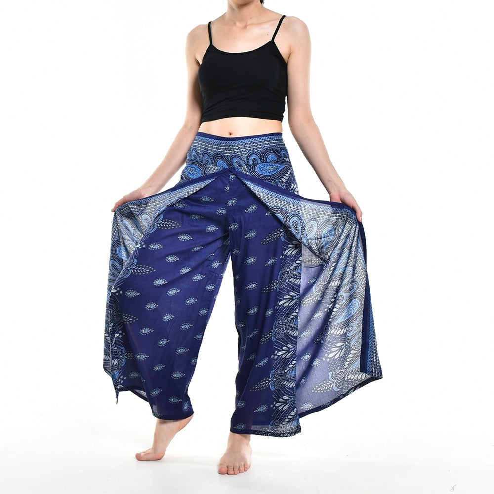 Bohotusk Blue Butterfly Print Womens Palazzo Pants S/M (UK 8 - 10)