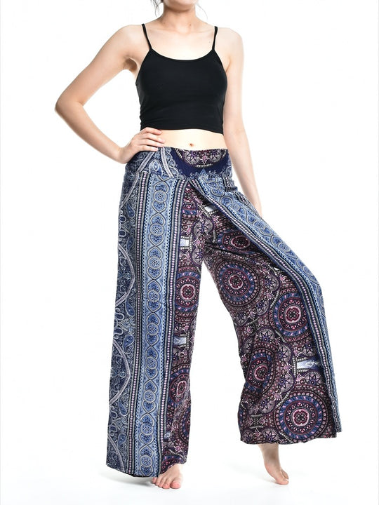 Bohotusk Grey Blue Sun Glow Print Womens Palazzo Pants S/M (UK 8 - 10)