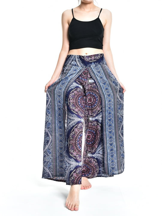 Bohotusk Grey Blue Sun Glow Print Womens Palazzo Pants S/M (UK 8 - 10)