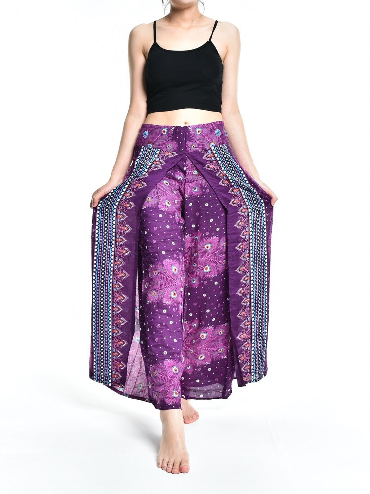 Bohotusk Purple Peacock Womens Palazzo Trousers S/M (UK 8 - 12)