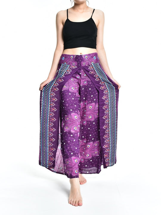 Bohotusk Purple Peacock Womens Palazzo Trousers S/M (UK 8 - 12)