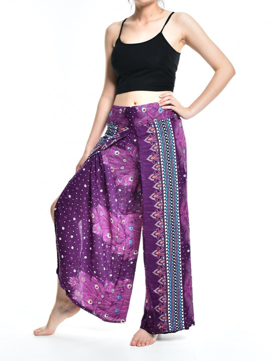 Bohotusk Purple Peacock Womens Palazzo Trousers S/M (UK 8 - 12)