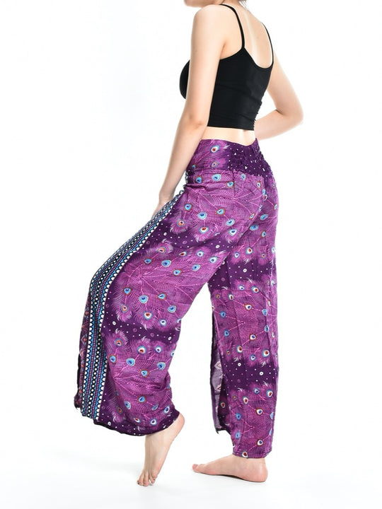 Bohotusk Purple Peacock Womens Palazzo Trousers S/M (UK 8 - 12)