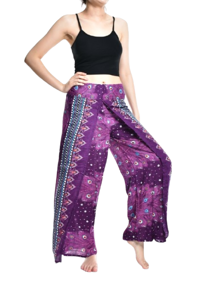 Bohotusk Purple Peacock Womens Palazzo Trousers S/M (UK 8 - 12)