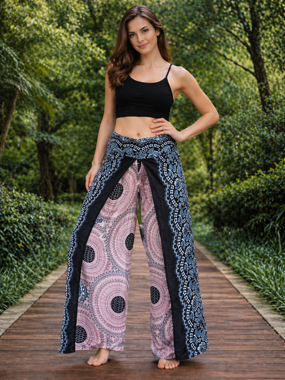 Bohotusk White Sun Glow Flowers Print Womens Palazzo Pants Medium (UK 10 - 12)