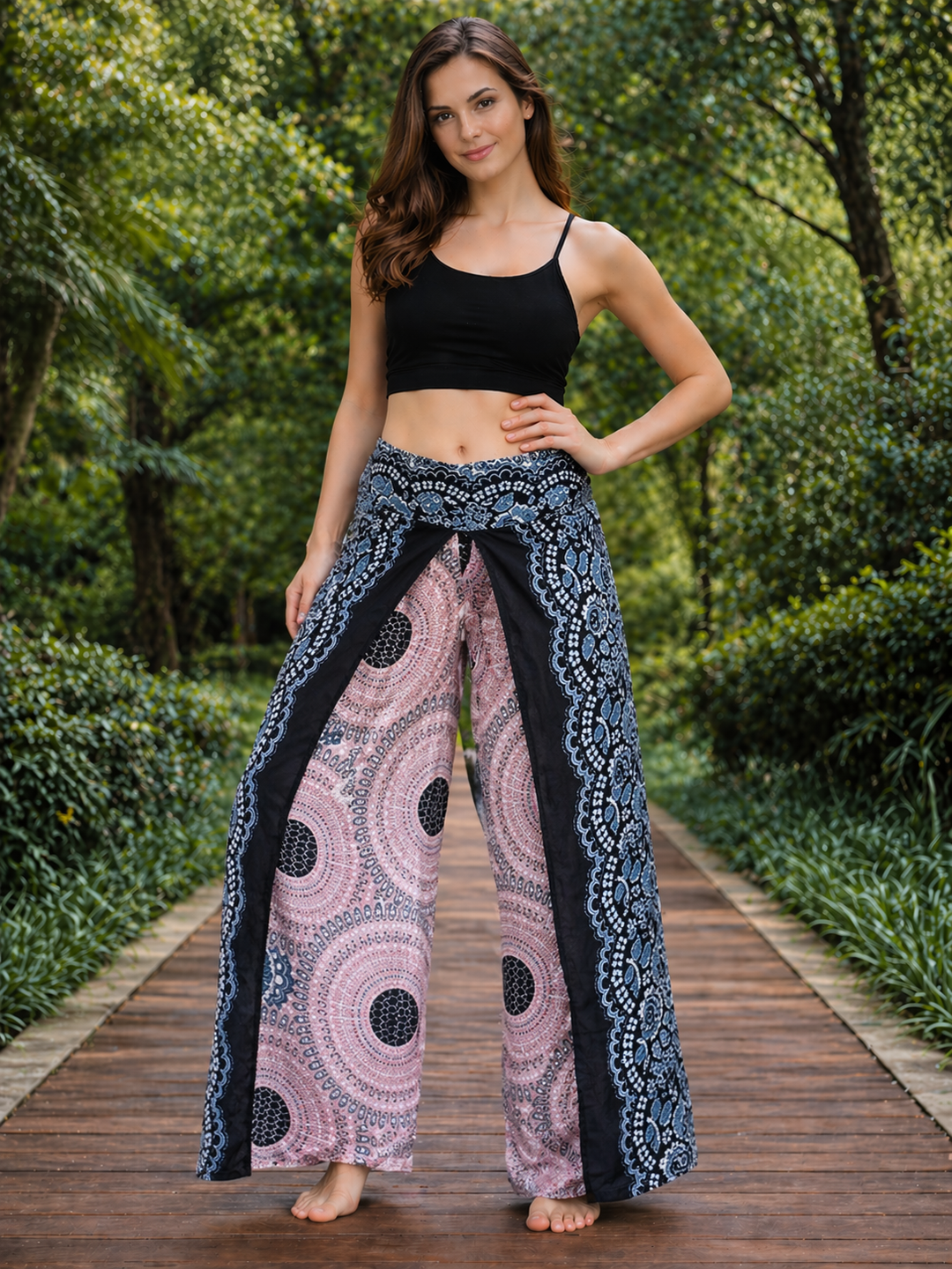 Bohotusk White Sun Glow Flowers Print Womens Palazzo Pants Medium (UK 10 - 12)